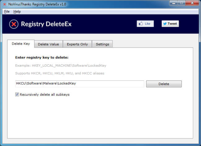 Registry DeleteEx